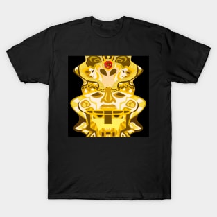 the golden olmec head in totem alien pattern T-Shirt